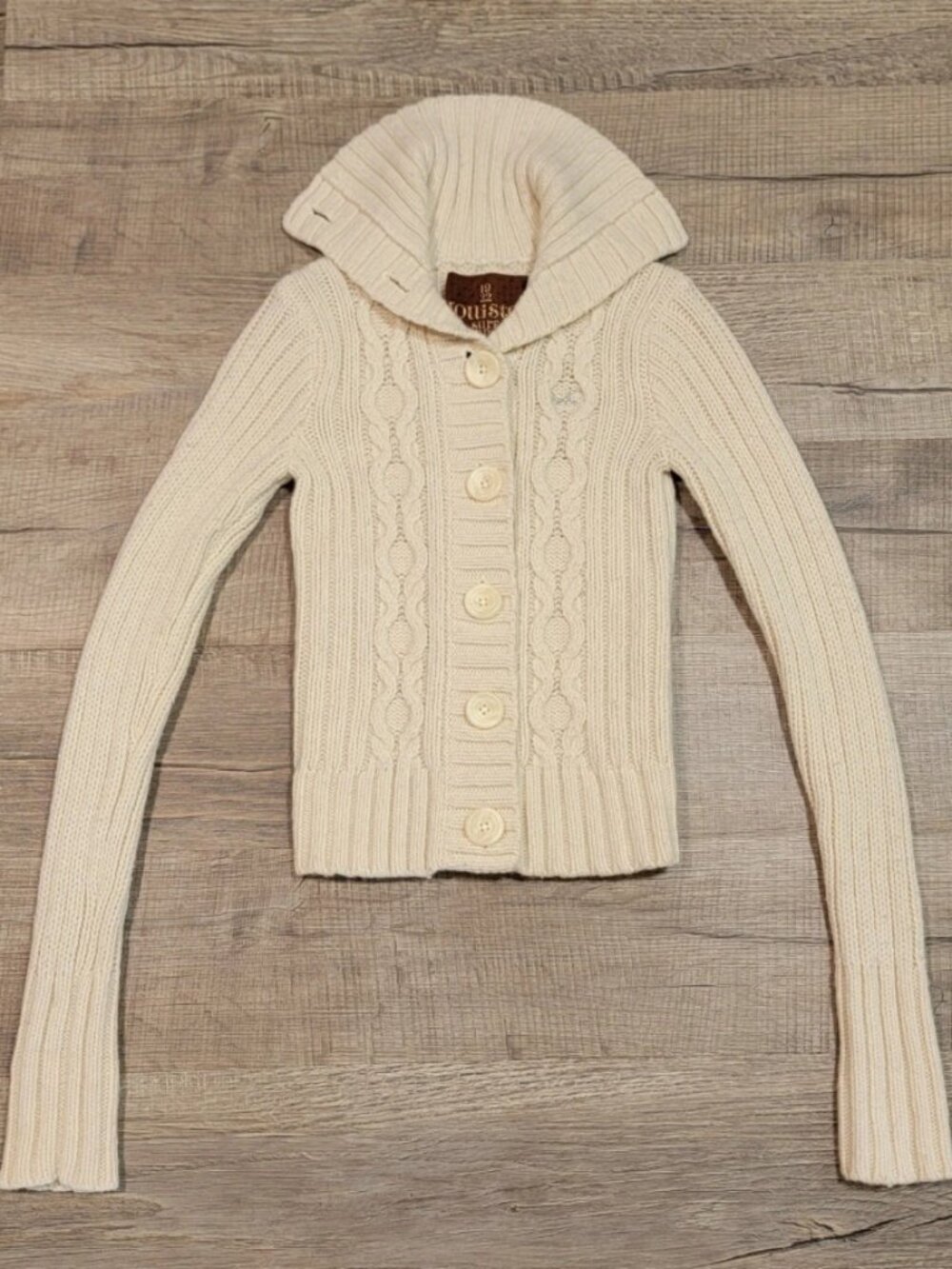 Hollister Y2K Lambswool Rabbit Hair Cardigan Cable Knit Sweater Slim Fit Small